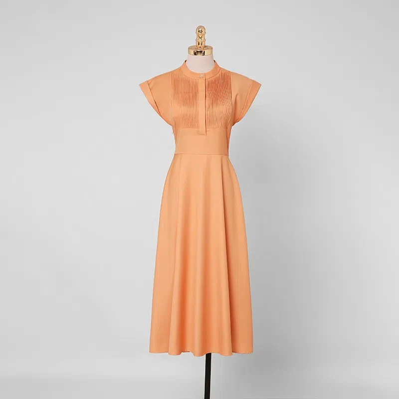 Robe chemise sans manches Orange mi-longue pour femmes, vêtements professionnels de travail de haute qualité, nouvelle mode d'été 2024
