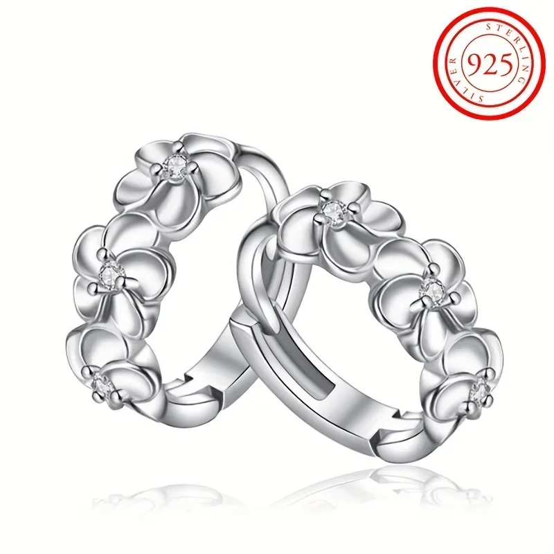 Hot 925 Sterling Silver Exquisite Camellia Pattern Hoop Earrings Cute Elegant Delicate Gift For Women Girls Daily Casual