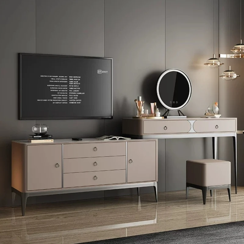 Light luxury rock slab corner dresser storage TV cabinet integrated 2026 new bedroom premium makeup writing table