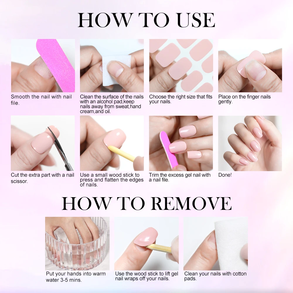 Gel Nail Stickers UV Cured-free Long-Lasting Color Nail Strips Patch Slider Sticker Full Cover Decal Nail Manicure Patch 16Tips