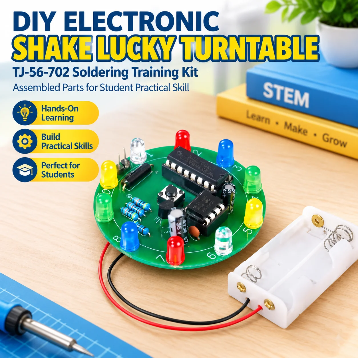 DIY Electronic Shake Lucky Turntable Kit TJ-56-702 Soldering Training Assembled Parts for Student Practical Skill