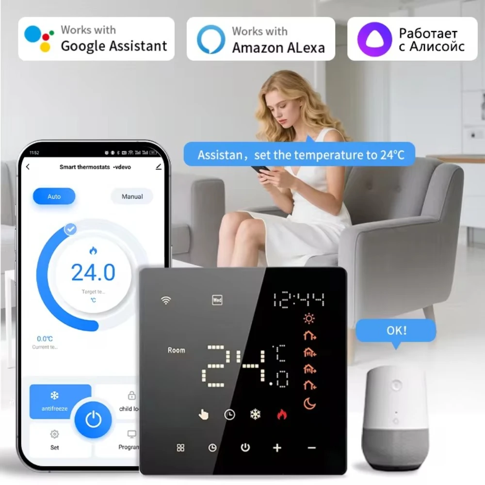 Tuya WiFi Programmable Thermostat ME81H/82H 100-240V for Electric Heating - APP Remote Control with Alexa & Google Home Support
