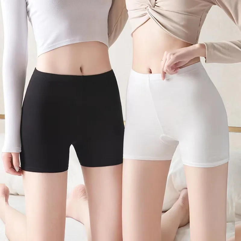 

Women Summer Ice Silk Safety Shorts 3 Inch Lace Bottoming Shorts Seamless Anti Exposure Shorts Underwear