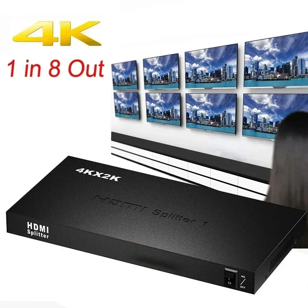 Разветвитель HDMI 4K 1x8, 1 в 8 выход, мультимонитор, дисплей, преобразователь Аудио и видео для PS4, камер, ноутбуков, ПК, ТВ-проекторов