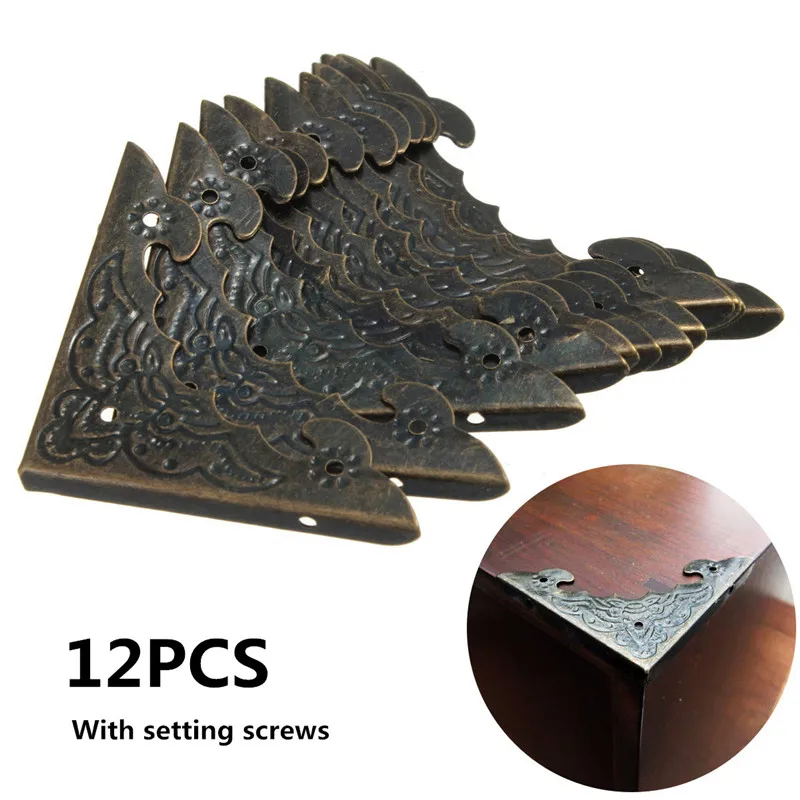 12Pcs Antique Brass Four Corner Protectors Cabinet Table Guard Box Wooden Case Protector Angle Protect Cover Decorative Gifts