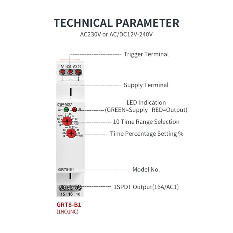 GRT8-B1 إيقاف تأخير الوقت التتابع الإلكتروني نوع 16A، GRT8-B1 AC230V