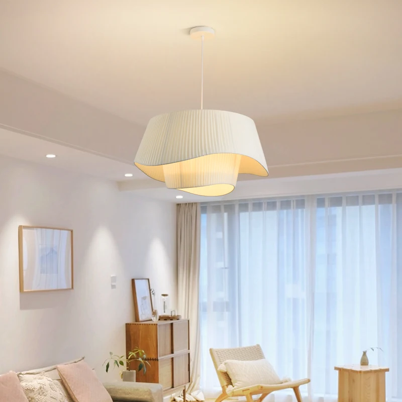 Retro Ins-Style Cream Fabric Chandelier for Bedroom Nordic Pendant Light Living/Dining Room Romantic Attic Lighting Ceiling Lamp