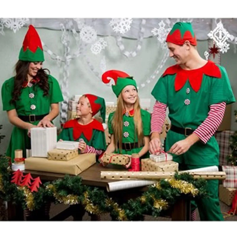 

Family Matching Christmas Elf Costume Set Festive Parent Child Outfit for Mom Dad Kids Santa Claus Role-Playing Stage Costume