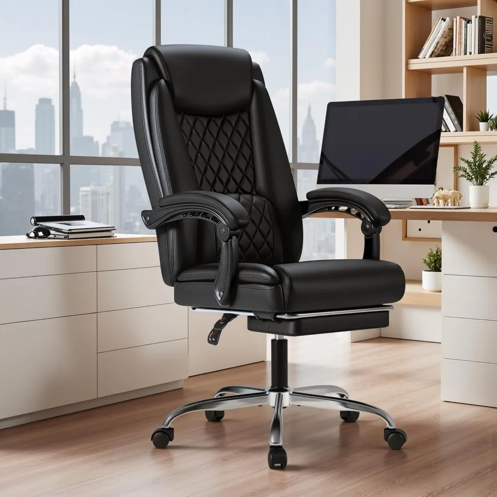

Office Chair with Footrest Ergonomic High Back Design Executive Computer Desk Chair400lbs,90-135° Reclining Leather Home Office