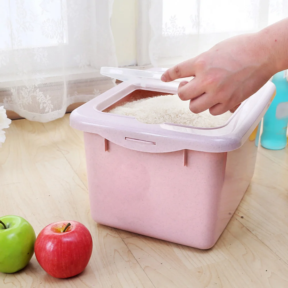 

Rice Storage Bin Large Plastic Moisture Proof Mildew Proof Grain Dry Food Container Pink Kitchen Storage Box Rice Containers