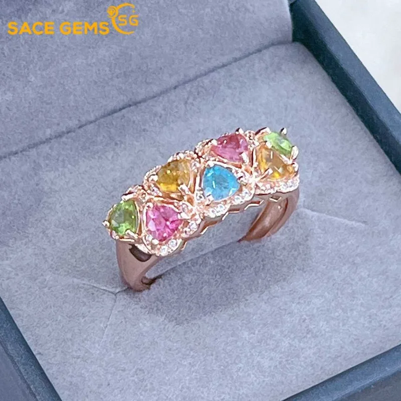 SACE GEMS 925 Sterling Silver 4*4mm Natural Tourmaline Luxury Rings for Women Created Wedding Engagement Party Fine Jewelry