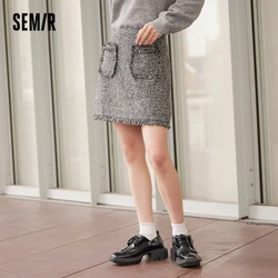 Semir Skirt Women Raw Edge Skirt Retro 2023 Winter New Temperament Texture A-Line Skirt