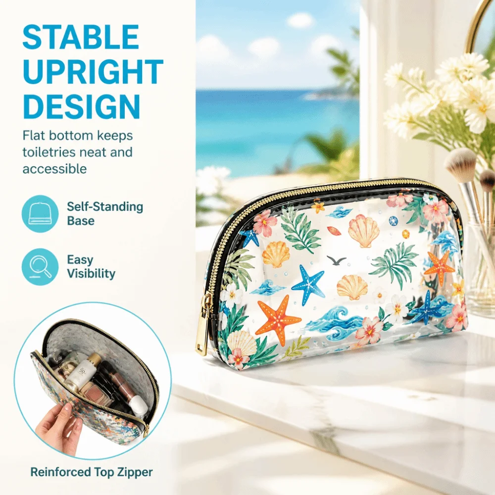 Multipurpose Large Capacity Cosmetic Bag Transparent Zip Top Toiletry Pouch Waterproof Flower Pattern Storage Bag Women