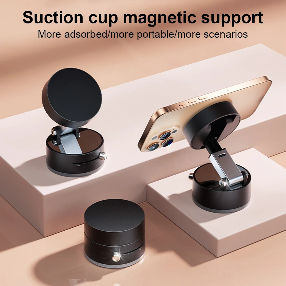 Foldable Car Phone Holder Vacuum Double-sided Magnetic Dashboard GPS Stand for Magsafe iPhone 16-12 Pro Max Samsung Xiaomi Mount