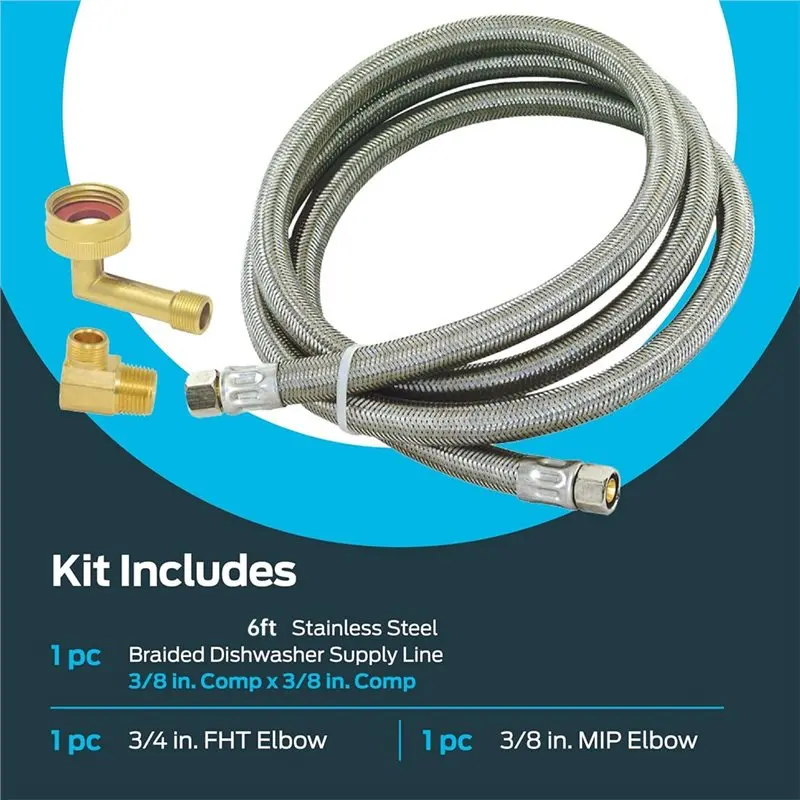 HOT SALE-Braided Stainless Steel 6 Ft Dishwasher Installation Kit, Includes 3/8 Inch Compression End Supply Line