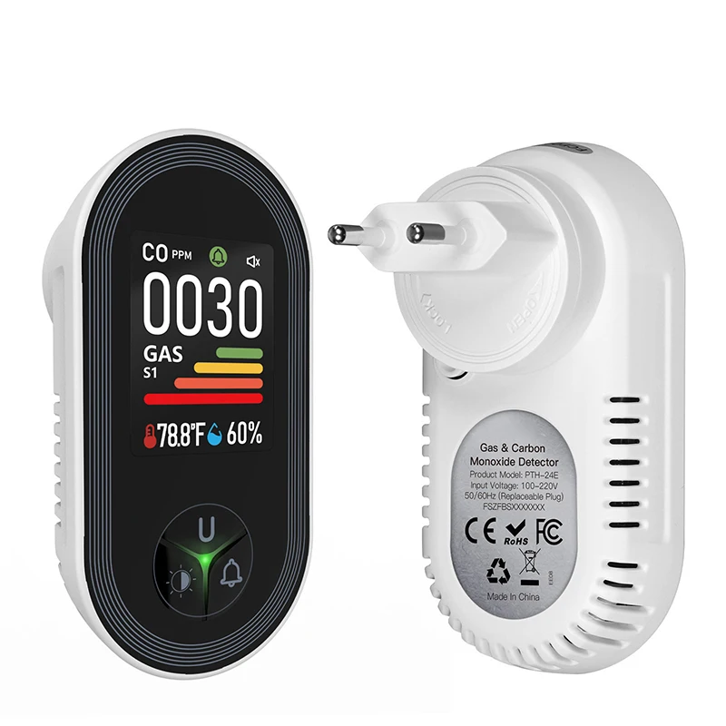 

Carbon Monoxide Conbustible Gas Detector Plug-in 4-in-1 Display with Temperature Humidity Sensor Built-in Monitor Alarm