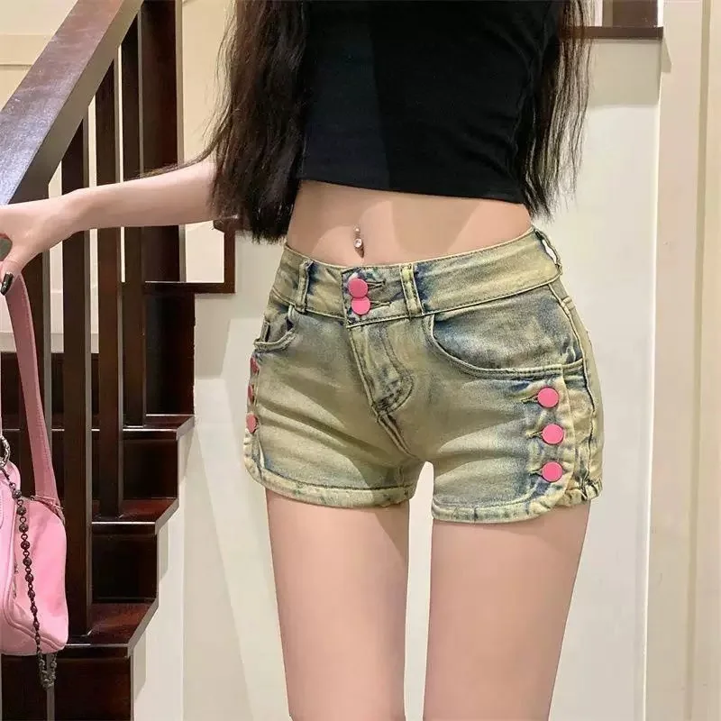 Spring and summer new American retro spicy girl low waist denim shorts