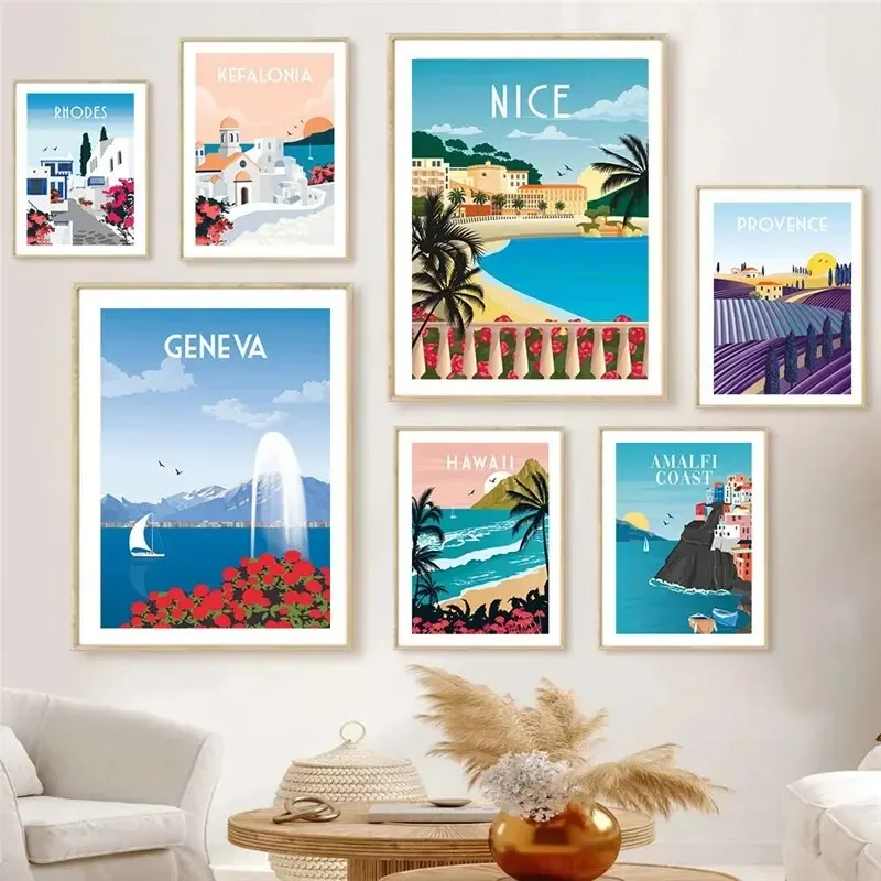 Travel Poster Canvas Painting Explore Morocco,Sicily,Italy,Provence,Spain,Turkey,Hawaii,and Amalfi Coast from Your Home Decor