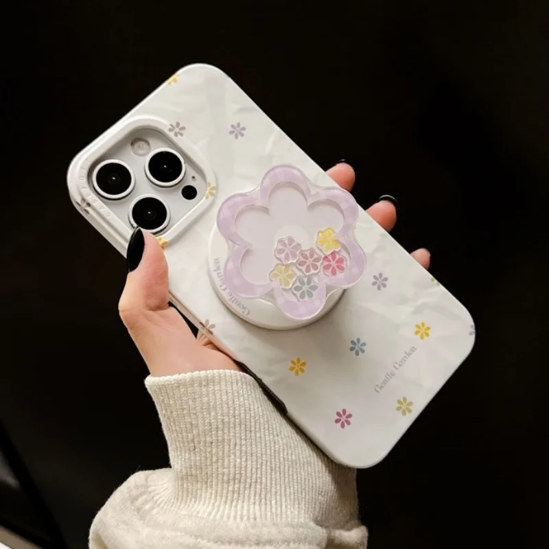 

Mignon Dessin Animé Fleur Quicksand Shake Pour Magsafe Griptok Поддержка Etui Doigt Anneau Поддержка Pour IPhone Fille Поддержка
