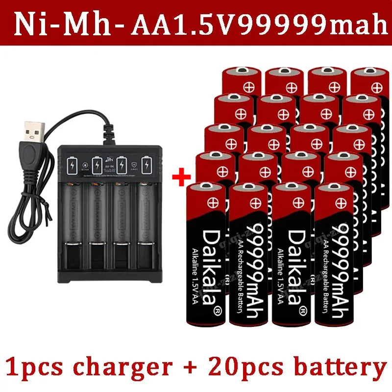 100% Original Brand New Alkaline Battery for Clocks, Toys, and Cameras, Brand New 1.5V, AA, 99999 MAh, 1.5V,+USBcharger.