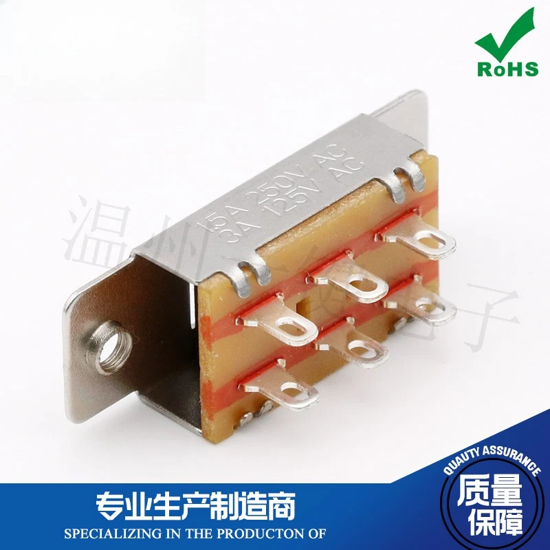 10Pcs/Lot Power Transfer Switch 220-110V 2P2T Double Row 6-Pin Slide Switch with Ear Thread