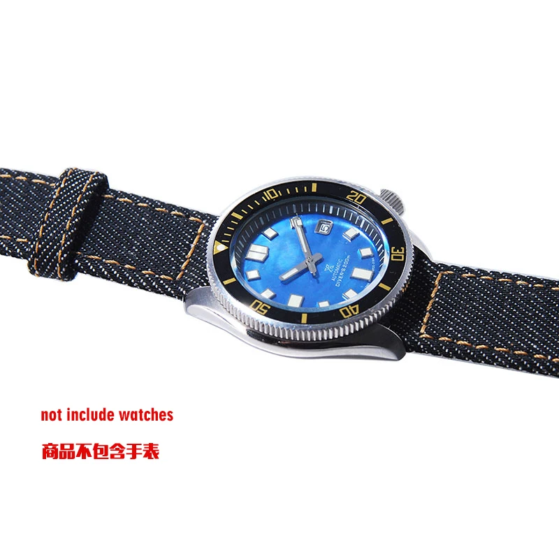 22mm Denim mens Quick Release watch strap black vintage canvas cotton  Jeans Denim watchbands