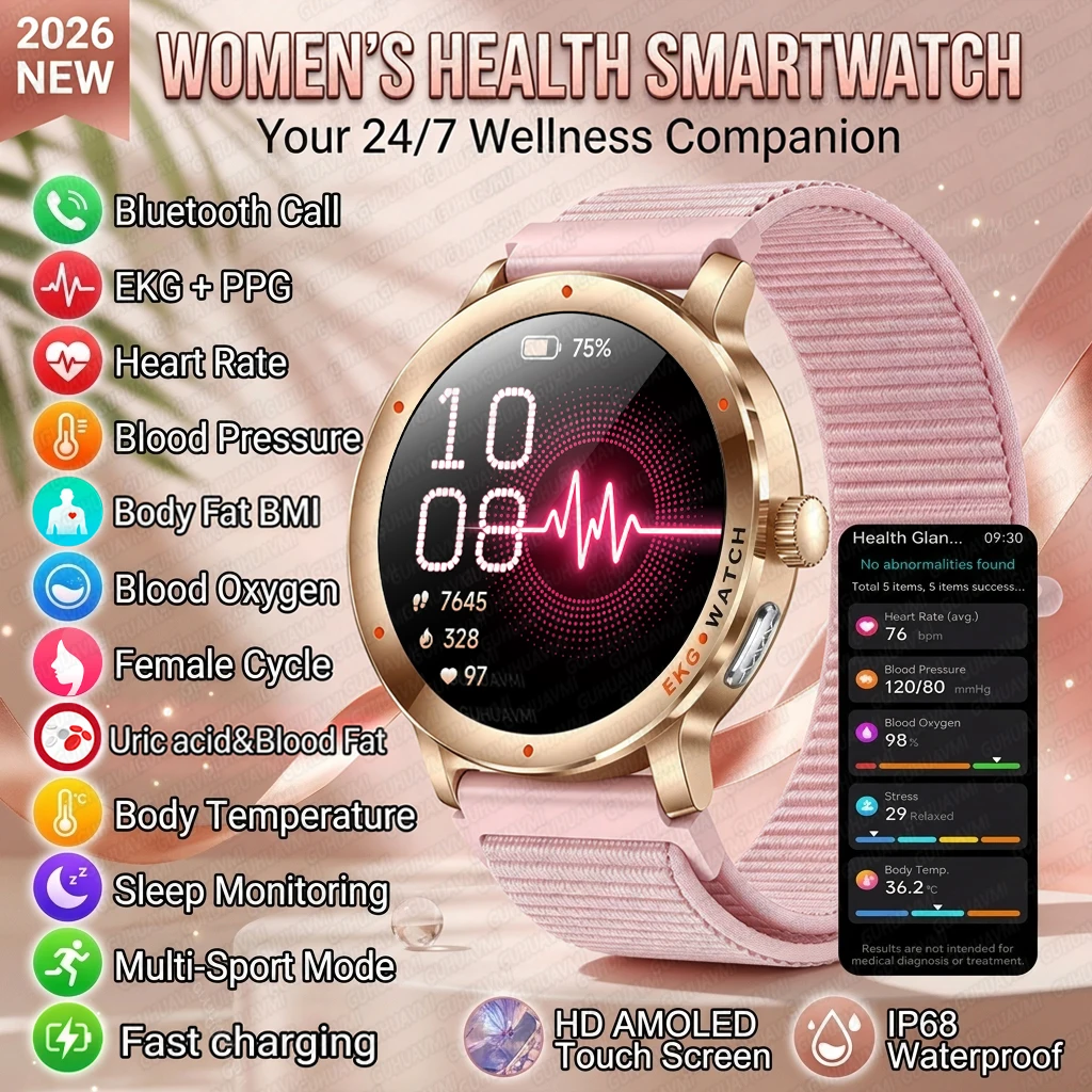 2026 New Women Health AI Diagnosis Smart Watch ECG+HRV Blood Pressure lipid Sleep Body analysis Bluetooth Call Sports Smartwatch