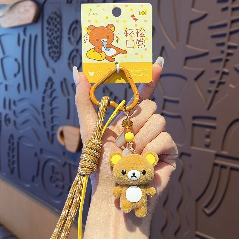 New Rilakkuma mobile phone lanyard creative new couple key chain high color value student pen bag earphone exquisite pendant view 4