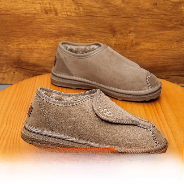 Thickened Version Men's Fashionable Suede Snow Boots Magic Tape Retro Style Winter Warm Casual Shoes Low Heel round Toe