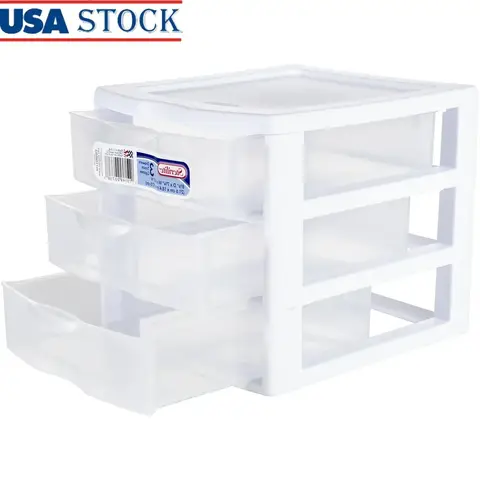 Small 3 Drawer Storage Unit Plastic Stackable Organizer Clear Front Drawers Desktop Container Office Home Crafts Makeup