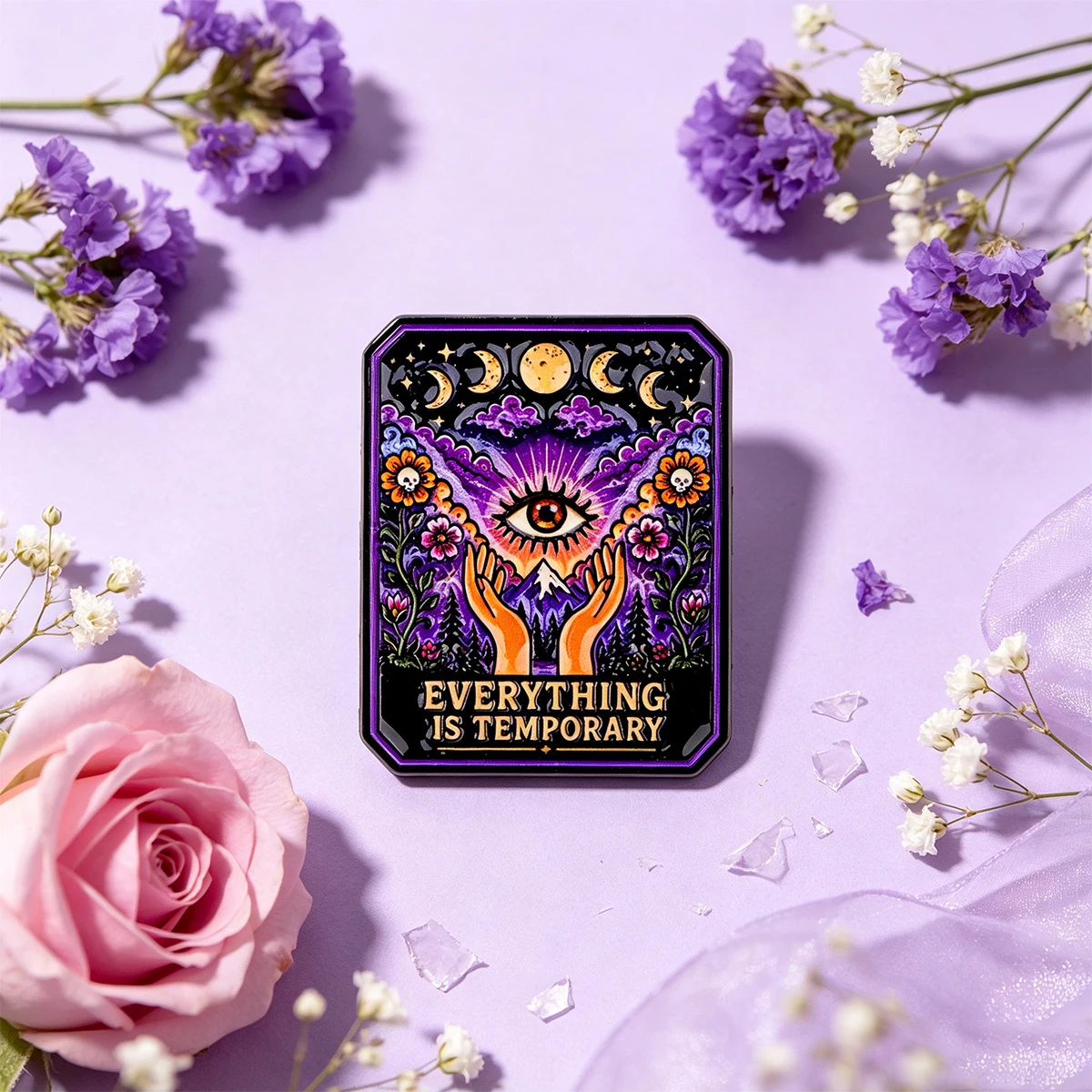 2pcs/Set Vintage Tarot Card Enamel Pin EVERYTHING IS TEMPORARY Sun Moon Brooch Lapel Pin Badge Accessories Fashion Jewelry Gifts