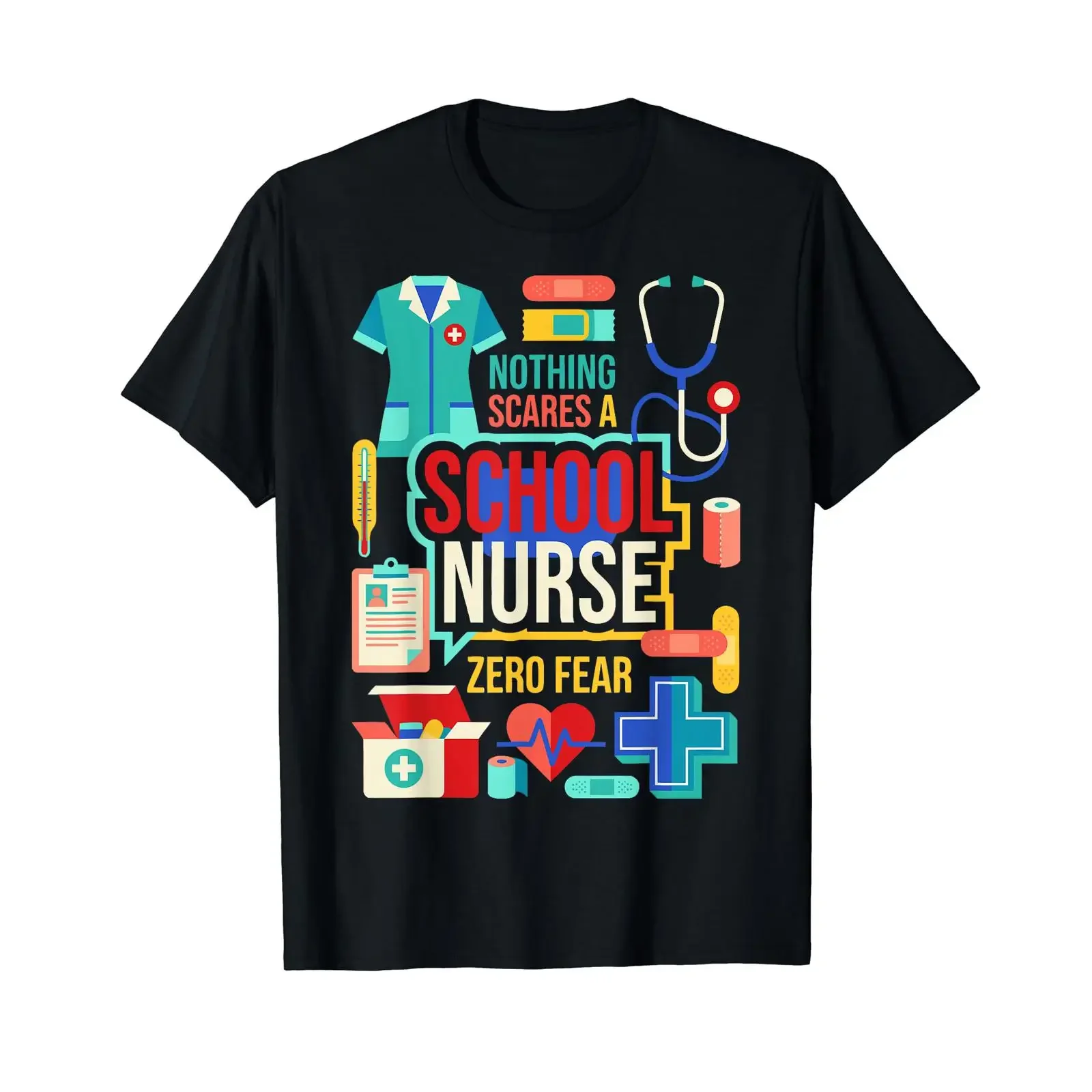 Nothing Scares a School Nurse Medical RN Staff Affordable T Shirt vintage Washed fashion Casual Comfortable Versatile