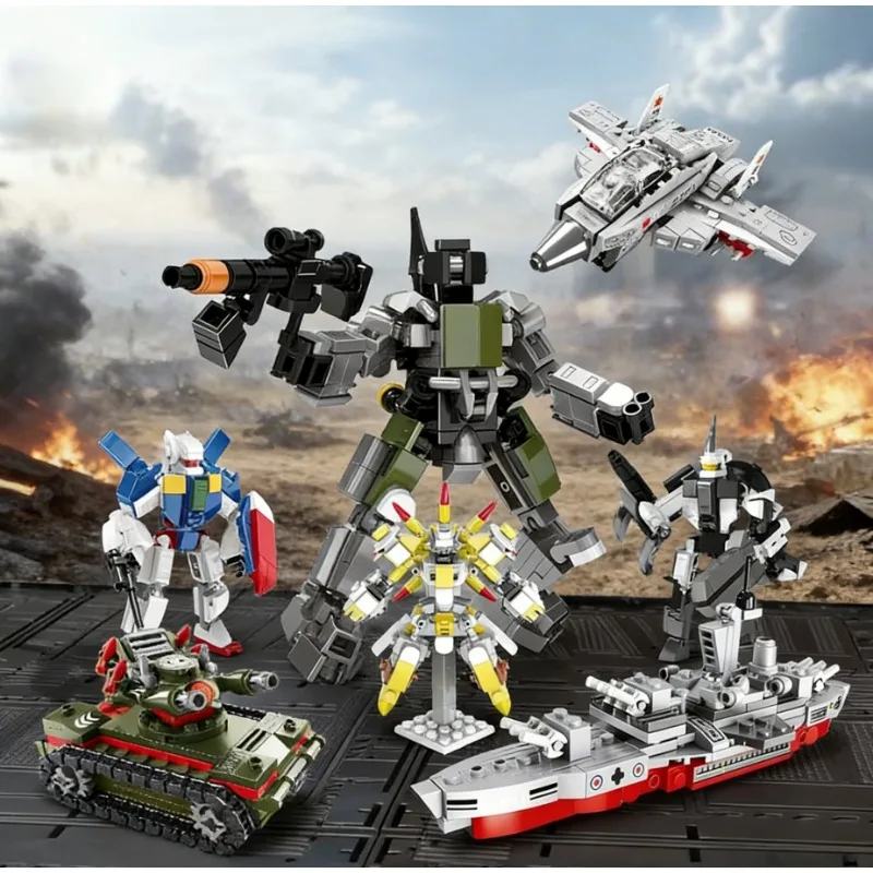 Bloques de Construcción MOC Serie Militar con Modelo de Soldado Móvil Multiarticulado para Barcos de Guerra/Tanques de la Armada/Fuerza Aérea – Regalo para Niños