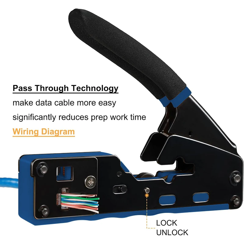 RJ45 Crimp Tool Kit Pass Through Cat6 Crimping Tool For Cat5 Cat5e Cat6 8P8C Connector, All-in-one Ethernet Crimper