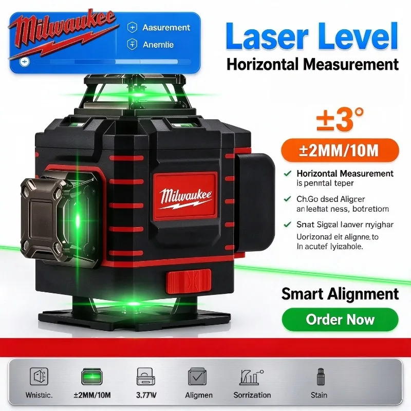 Milwaukee Self-leveling Green Laser Levels 4 Sides 360° Degree Vertical 4.2V 3-4D Cross Laser Level 16 Lines With Battery