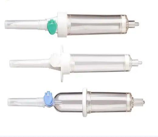 Disposable Input liquid set components drip chamber, female and male luer lock connector