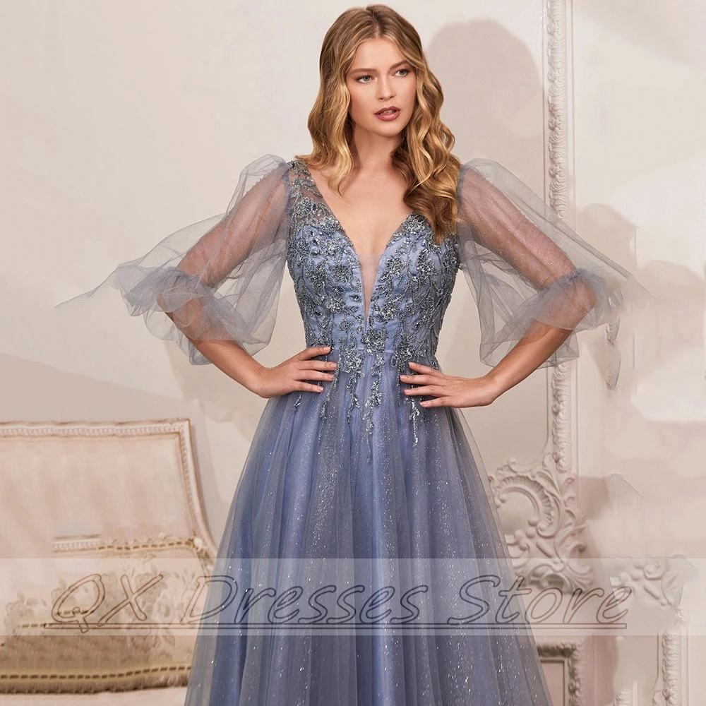 Prachtige Applique Prom Dresses Kralen Gedrapeerde Vrouwen Jurk A-lijn Tulle Party Gown Floor Lengte Backless Платье Женскоe