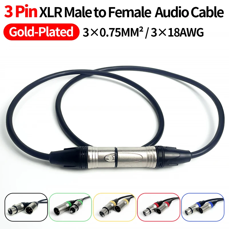 1M/2M/3M/5M/10M Gold-Plated 3-Pin XLR Male to Female Audio Cable - 3X0.75mm² (3X18AWG), Stable Signal