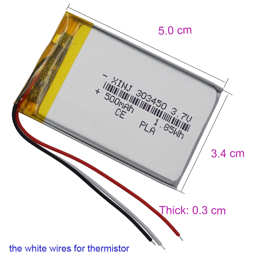 3.7V 500mAh 1.85Wh Li แบตเตอรี่ลิเธียม 303450   NTC 3 สาย JST 3Pin 1.0/1.25/1.5/2.0/2.54 มม.สําหรับ GPS ลําโพงบลูทูธ dashcam