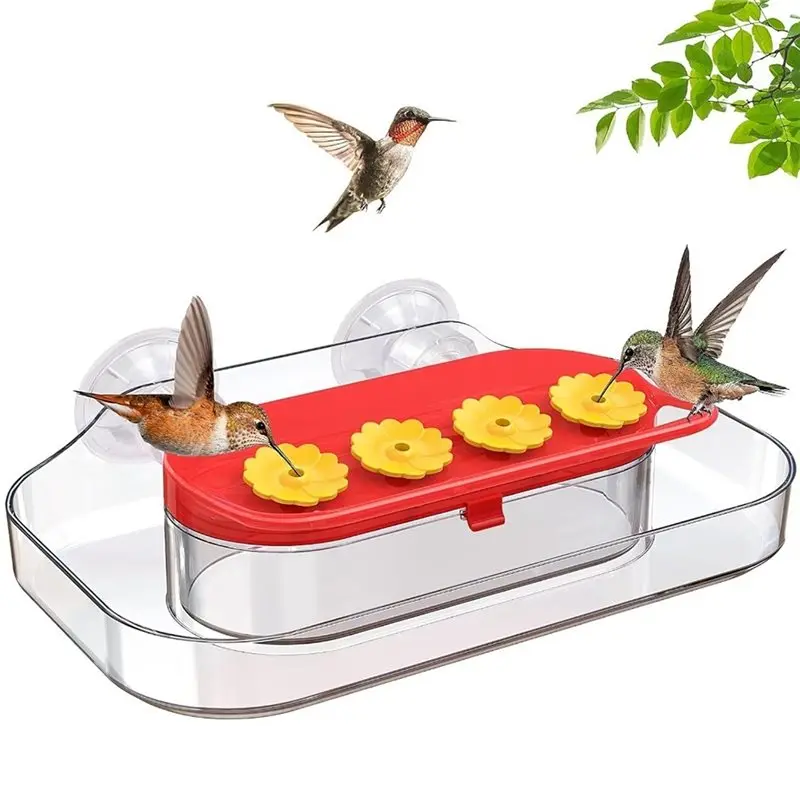 WORTHOWN-Window Hummingbird Feeder Strong Suction Cup Humming Bird Feeder With 4 Feeding Ports Easy To Clean And Refill