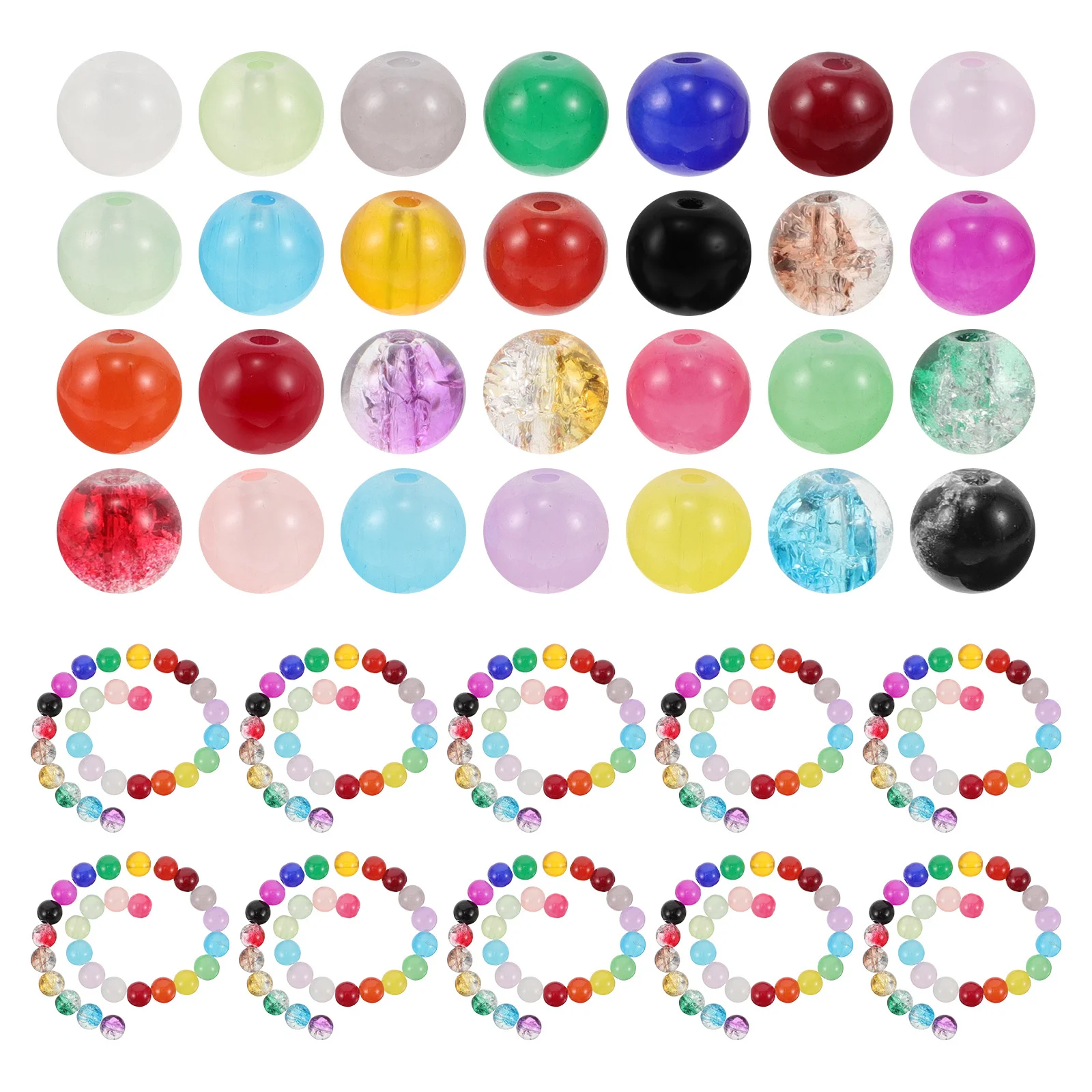 

1 Box 8mm Glass Beads Assorted Round Multicolor Crystal Crackle Loose Spacers for DIY Jewelry Making Bracelets Necklaces Craft