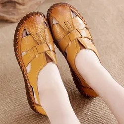 Women Casual Summer Ladies Soft Beach Sandals Walking Shoes Outdoor Comfort Classic Genuine Leather Woman Sandals Big Size 43