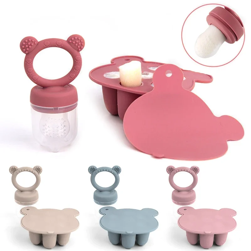 

Latest Animal Design Bear Set Fruit Feeder Breast Milk Freezer Tray Food Soup Silicone Freezer Tray Silicone Popsicle Mold