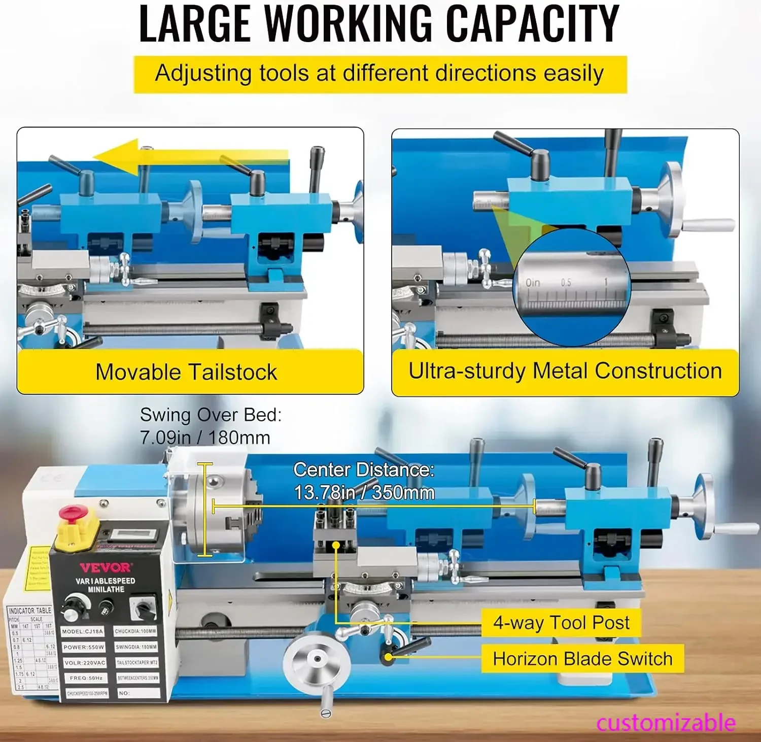 

Bestseller Metal Lathe, 7"x14" Benchtop Metal Lathe,with 3-jaw Chuck CNC Mini Lathe Machine, Precision Lathe Box Digital Display