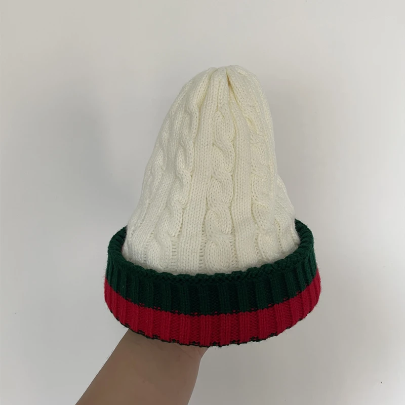 Simple Winter Women\'s Knitted Hat Plus Velvet Warm Beanie Striped Twist Wool Men\'s Pullover Cold Hats