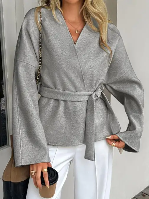 

2025 осенне-зимний пиджак для отдыха и отпуска с галстуком и длинными рукавами, женская одежда