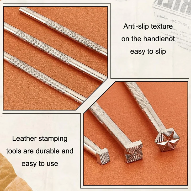 Ferramentas de estampagem de couro, ferramenta de escultura, Stamp Punch Set para trabalhar, Metal Embossing Tools, 3 estilos, Leathercraft, 3pcs
