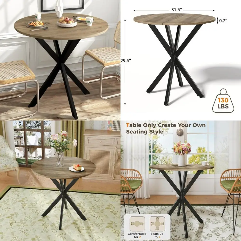 

unovivy 31.5" small round dining table for 2-4, space saving circle kitchen dinner table, industrial mid century modern dining r