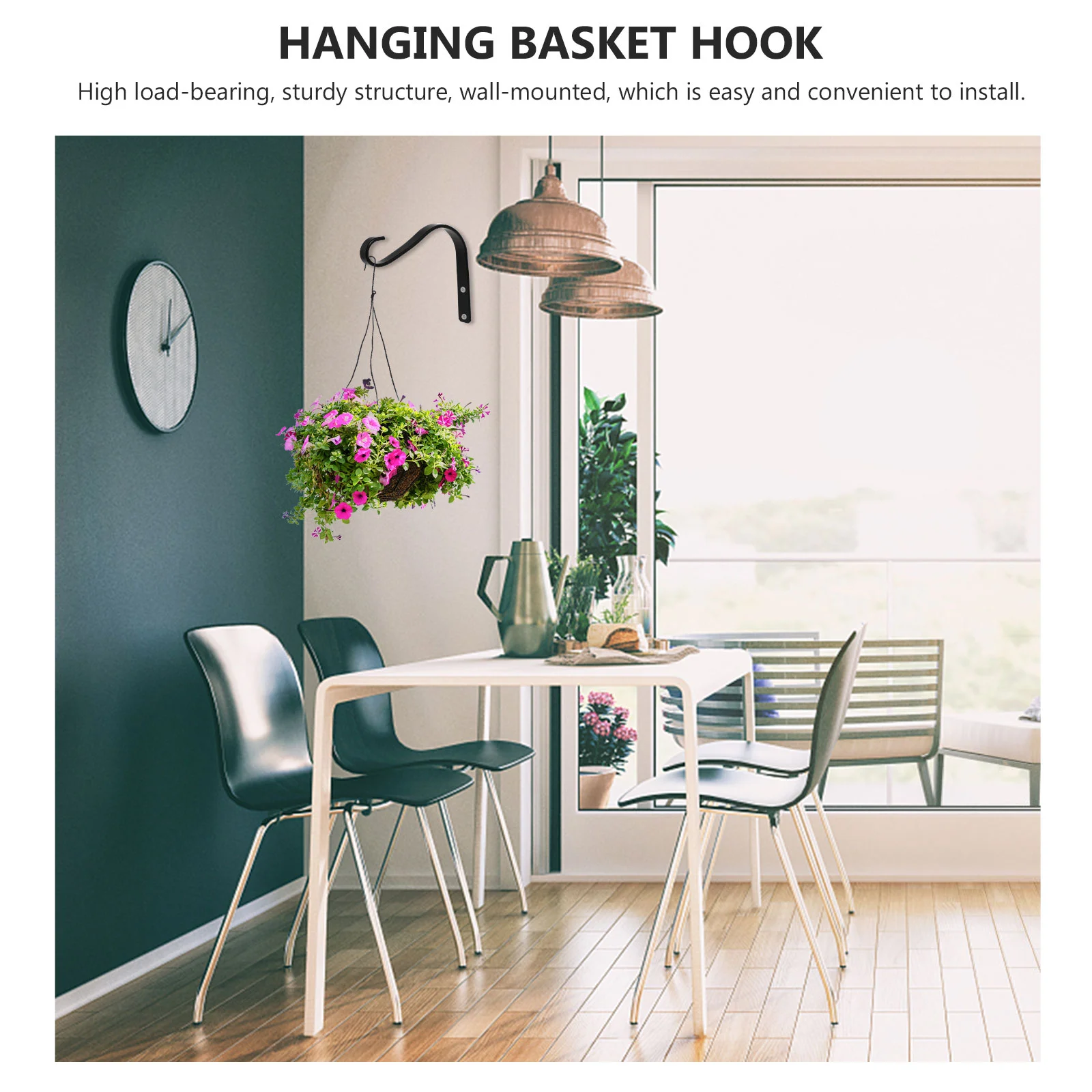 2 Pcs Wrought Iron Hook Lantern Hanging Bracket Plant Pot Hanger Wind Chime Flower Wall Planter