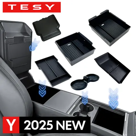 Tesla Model Y Launch 2025 센터 콘솔 안경 보관함 팔걸이 상자 상부 및 하부 실리콘 패드